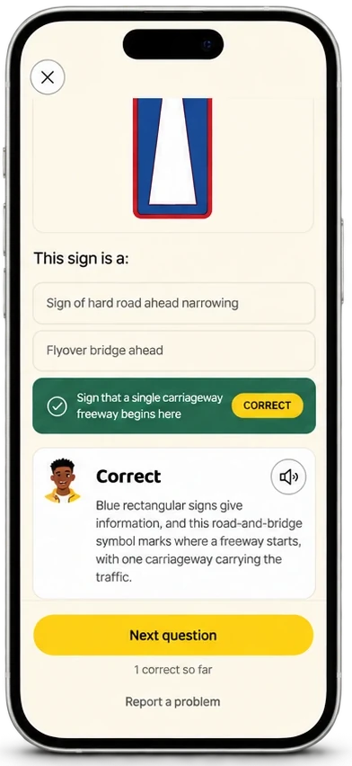 An iPhone showing a correct answer with Tino's explanation
