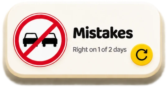 Mistakes: right on 1 of 2 days