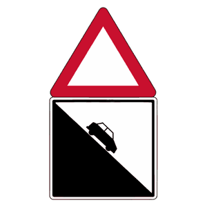 Steep hill down, light vehicles road sign