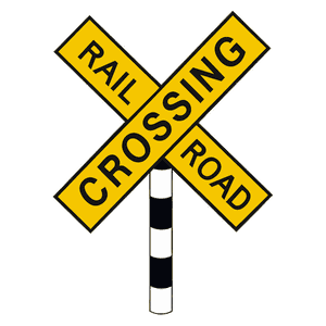 Railway crossing road sign