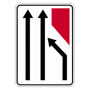 Right-hand lane ends road sign