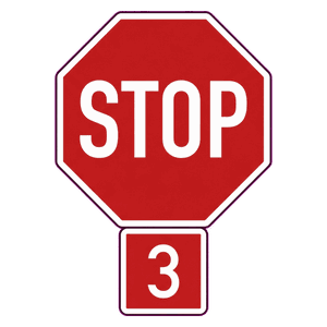 3-way stop road sign