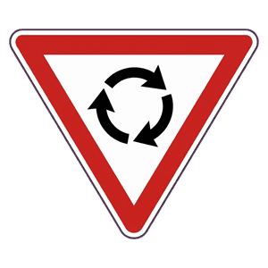 Yield at mini-circle road sign