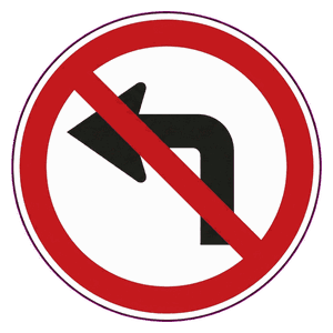 No left turn ahead road sign