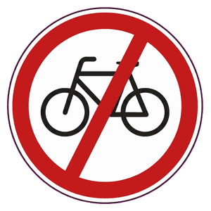 No cyclists road sign