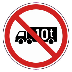 No goods vehicles over 10 t road sign