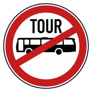 No tour buses road sign