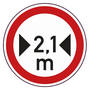 Width limit 2.1 m road sign