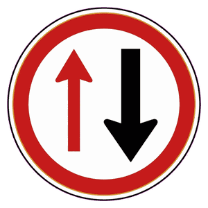 Yield to oncoming traffic road sign