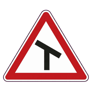 Skew T-junction (right) road sign