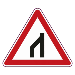 End of dual roadway (to right) road sign