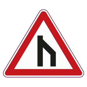 End of dual roadway (straight on) road sign