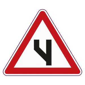 Beginning of dual roadway (to left) road sign