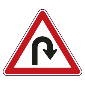 Hairpin bend (right) road sign
