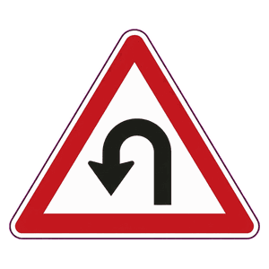 Hairpin bend (left) road sign