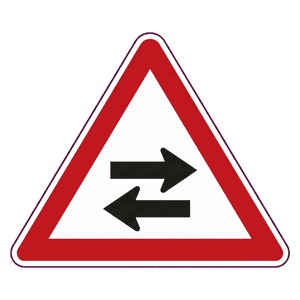 Two-way traffic crossroad road sign