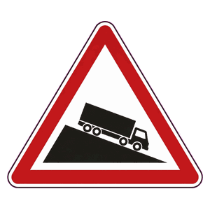 Steep hill down road sign