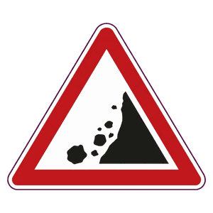 Falling rocks (from right) road sign