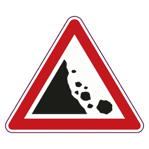 Falling rocks (from left) road sign
