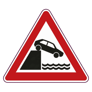Jetty edge or river bank road sign